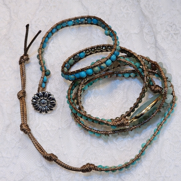 Boho Style Handmade Beaded Wrap Bracelet, Natural Stone Glass - Picture 4 of 4